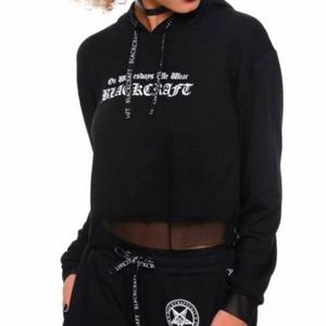 *SOLD* Blackcraft On Wednesdays We Wear Blackcraft Cropped Black Fishnet Hoodie